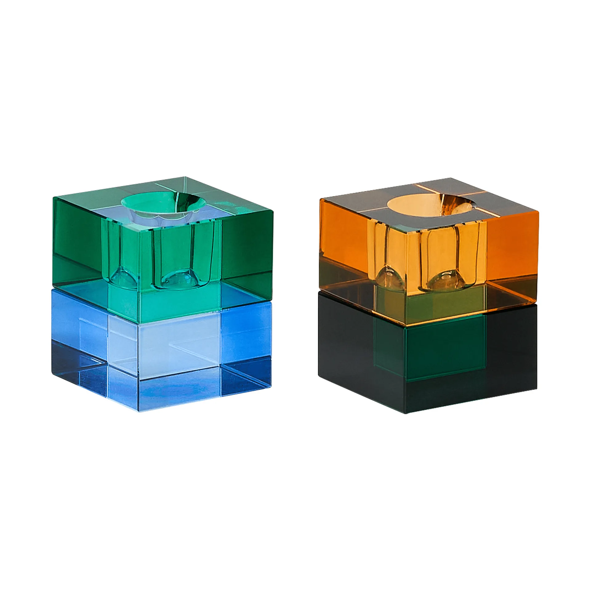 Block キャンドルホルダー 2点セット, Green-blue, orange-green Hübsch Interior