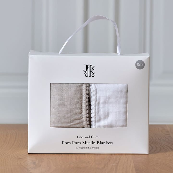 Pom Pom muslin ブランケット 120x120 cm 2-pack, Pearl & Dusty gray Jack o Juno