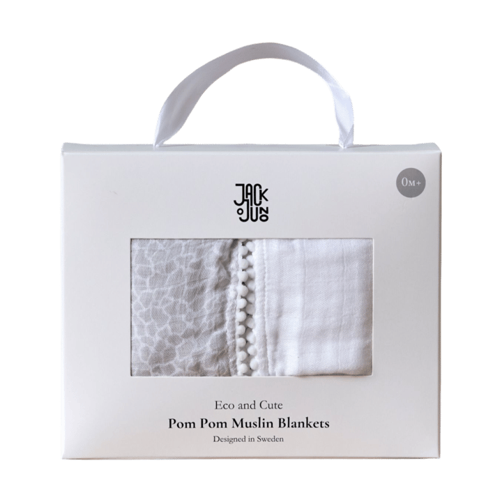 Pom Pom muslin ブランケット 120x120 cm 2-pack - Pearl & Giraffe gray - Jack o Juno