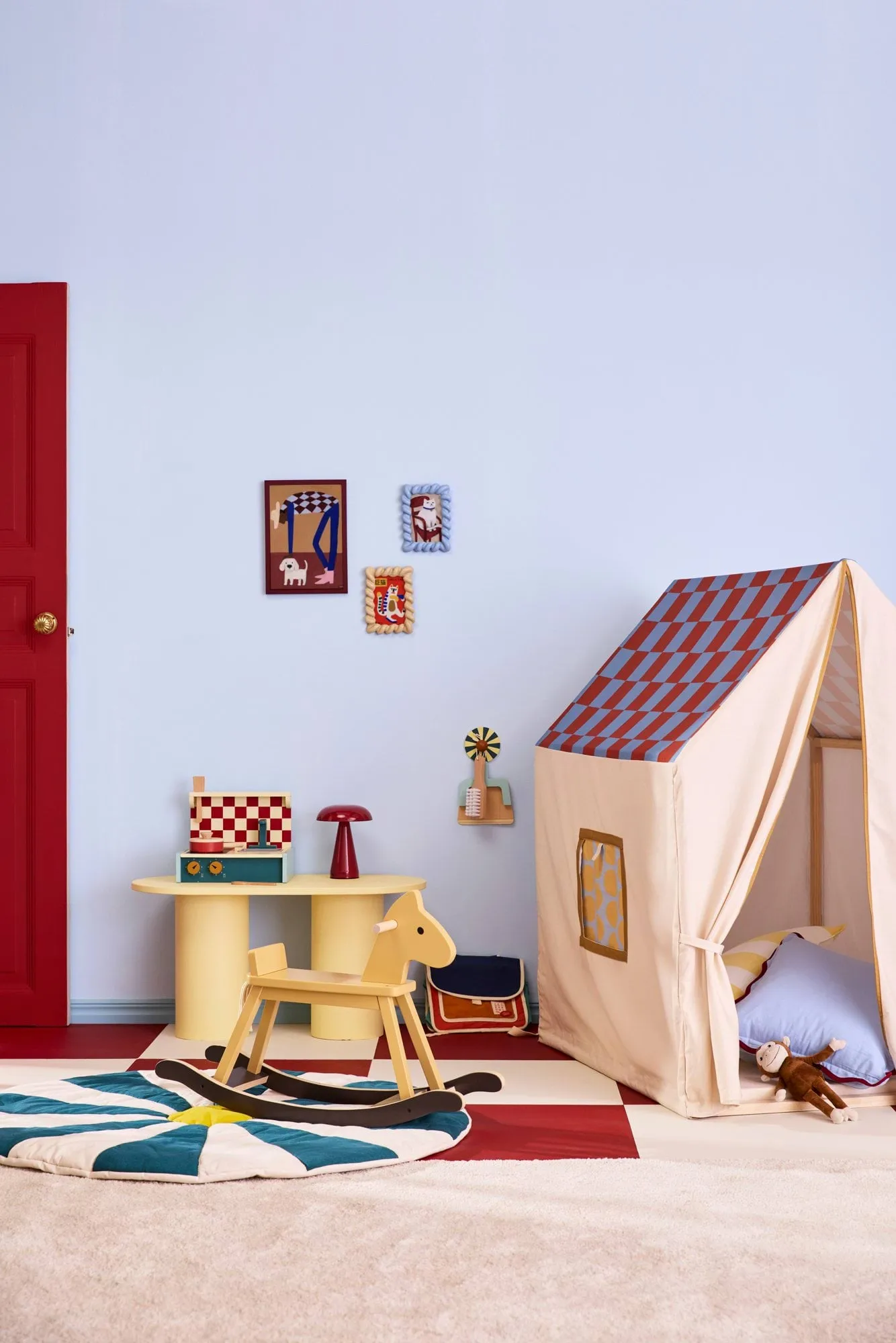 プレイハウステント 110x80x124 cm, dove blue checkered Kid's Concept