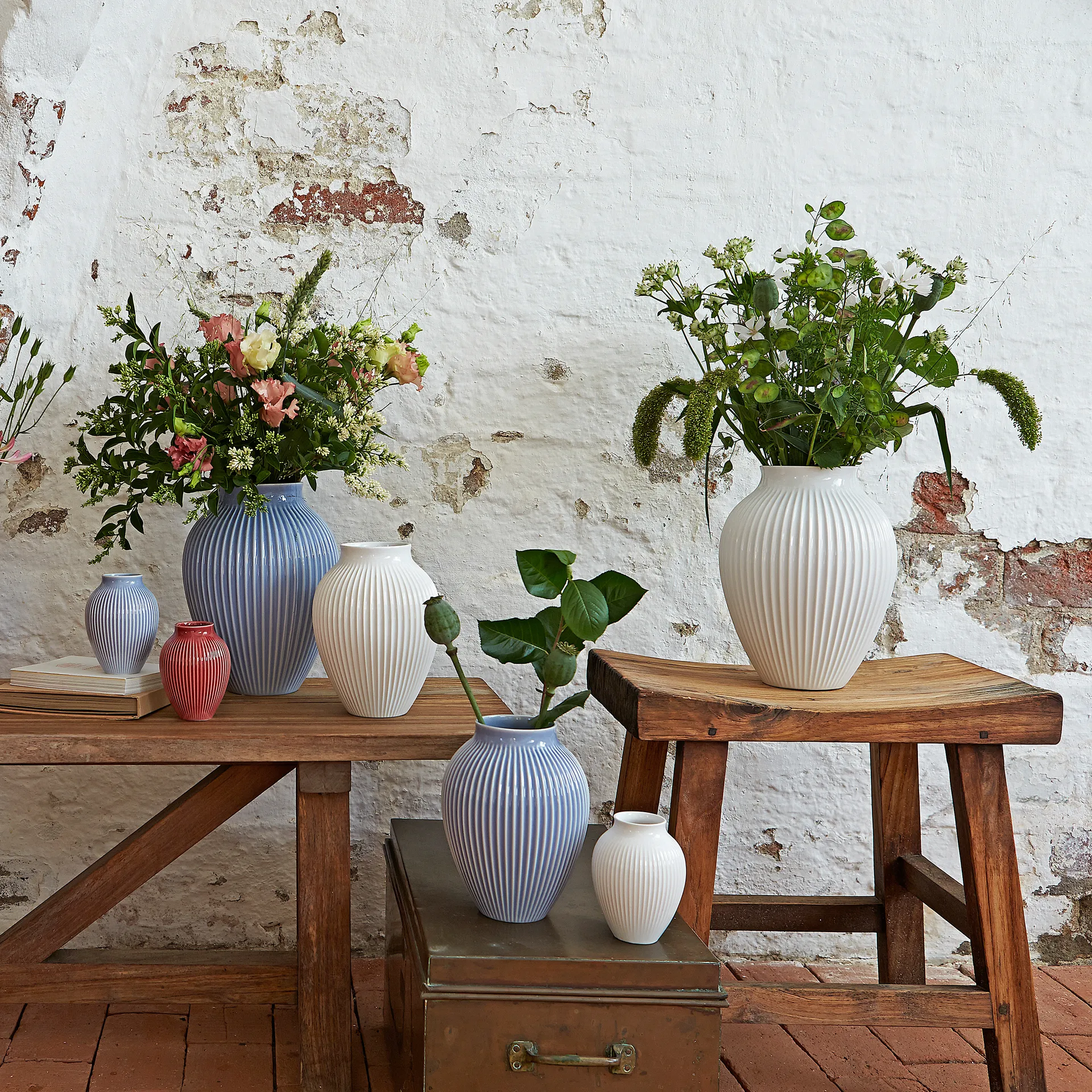 Knabstrup 花瓶 リブ 12.5 cm, white Knabstrup Keramik