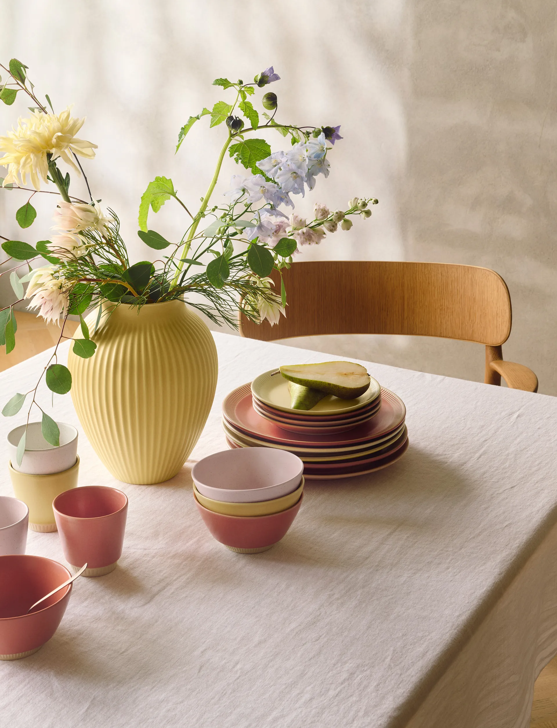 Knabstrup 花瓶 リブ 12.5 cm, Yellow Knabstrup Keramik