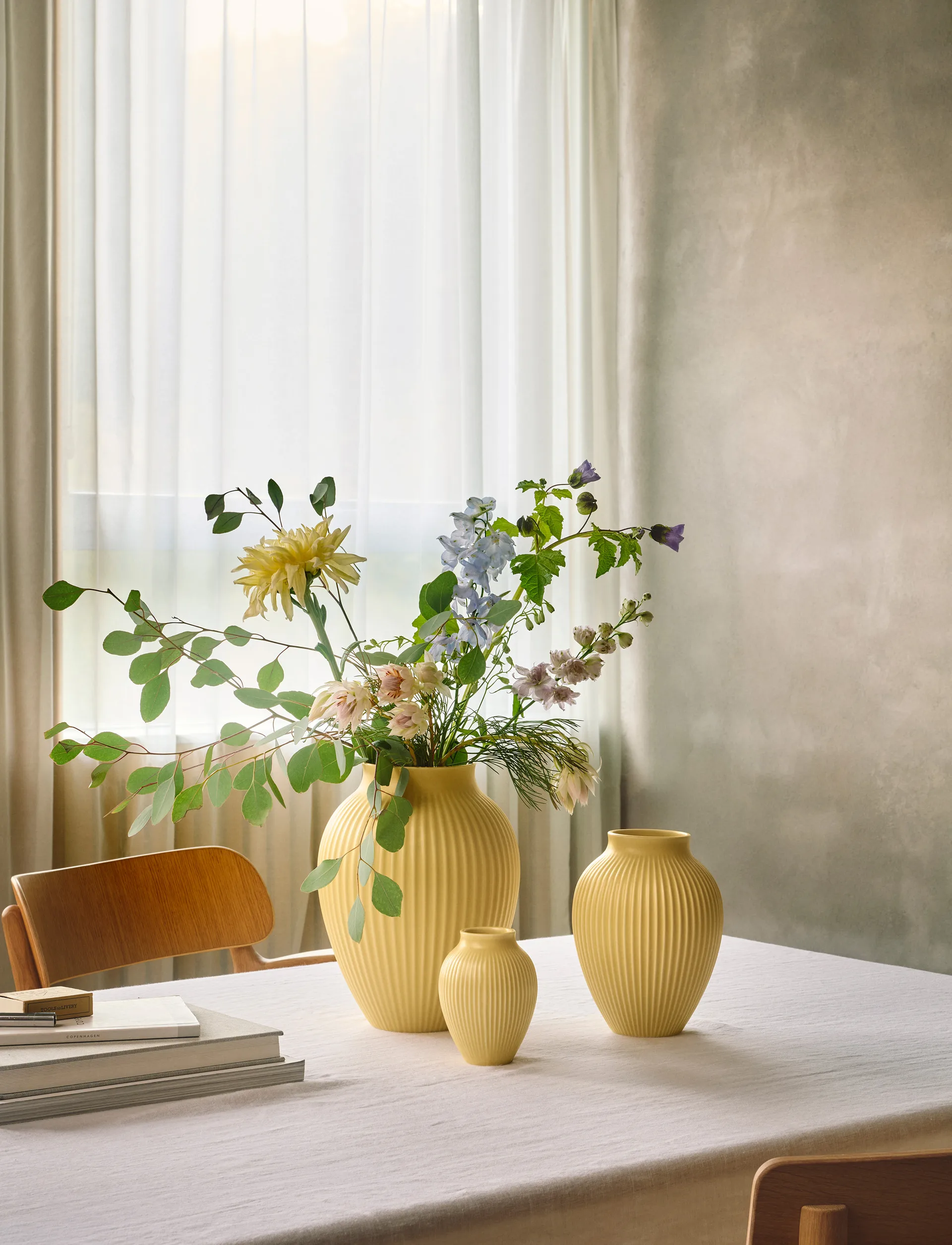 Knabstrup 花瓶 リブ 12.5 cm, Yellow Knabstrup Keramik