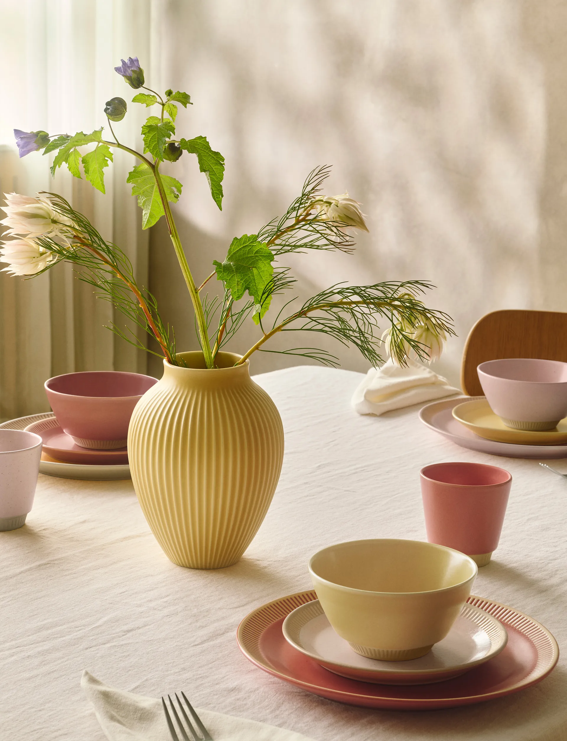 Knabstrup 花瓶 リブ 27 cm, Yellow Knabstrup Keramik