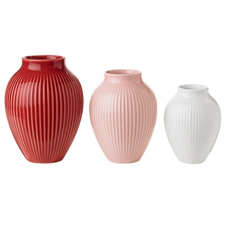 Knabstrup 花瓶 ribbed 3パック - bordeaux-pink-white - Knabstrup Keramik