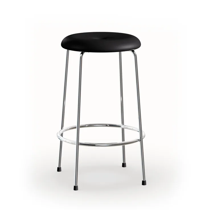 Stool バースツール - Black leather-chrome base, 63 cm - Lammhults | ラムホルツ
