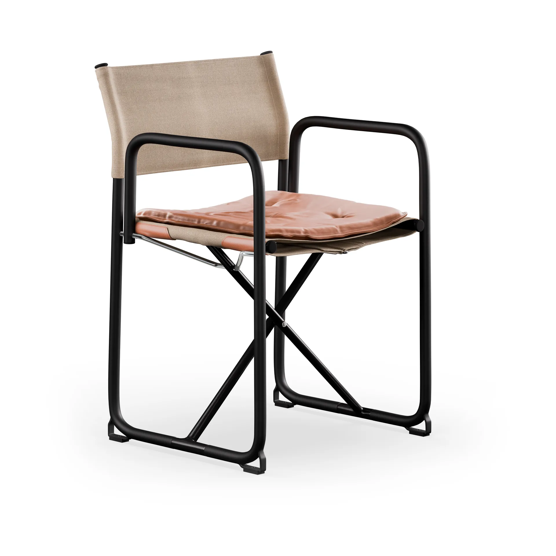 X75-2 アームチェア, Linen weave natural-Elmo Nordic leather Cognac-black legs Lammhults | ラムホルツ