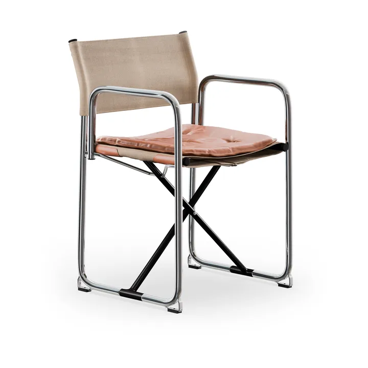 X75-2 アームチェア - Linen weave natural-Elmo Nordic leather Cognac-chrome legs - Lammhults | ラムホルツ