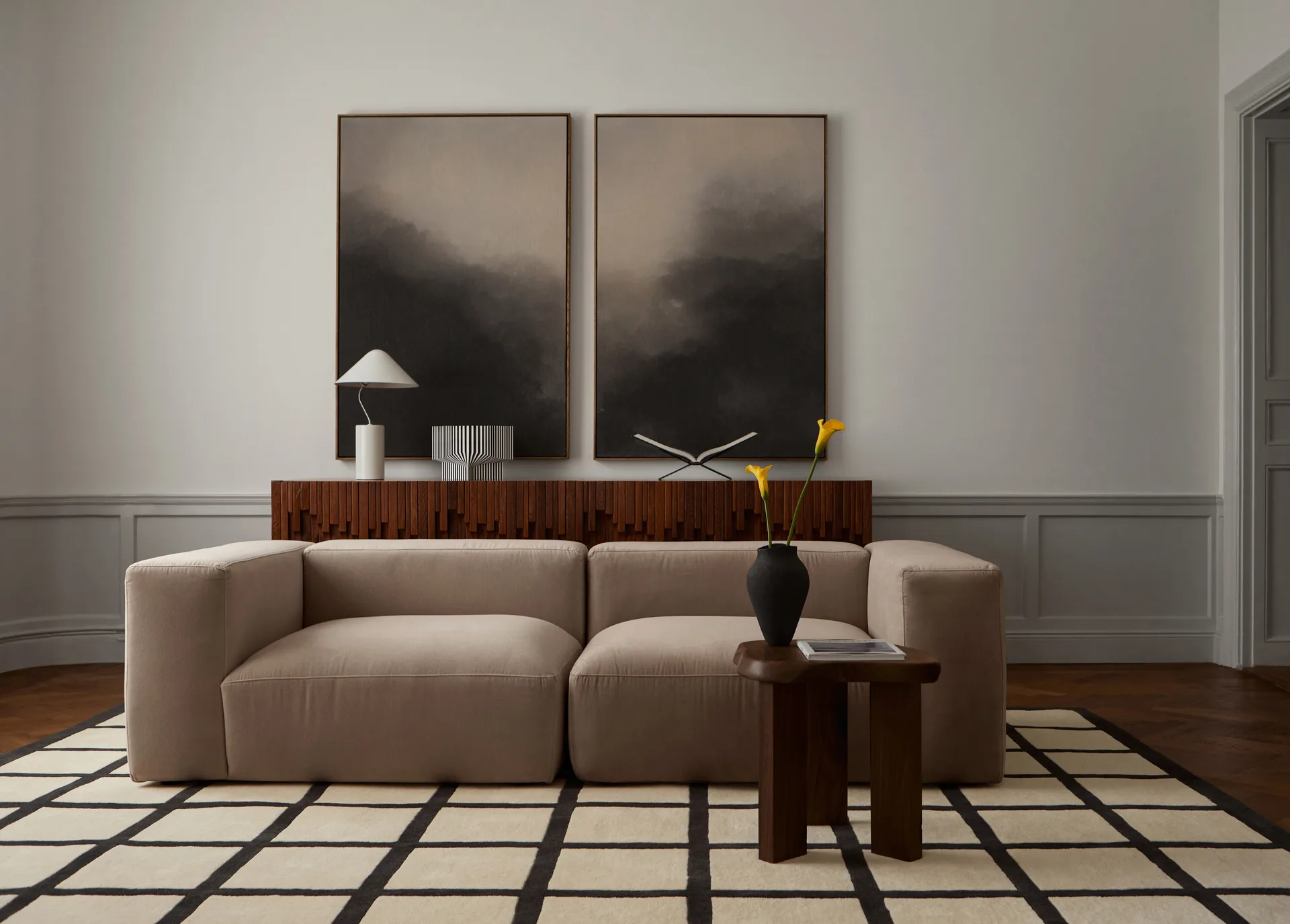 Avenue Checked Bone ウールカーペット, Bone White, 200x300 cm Layered