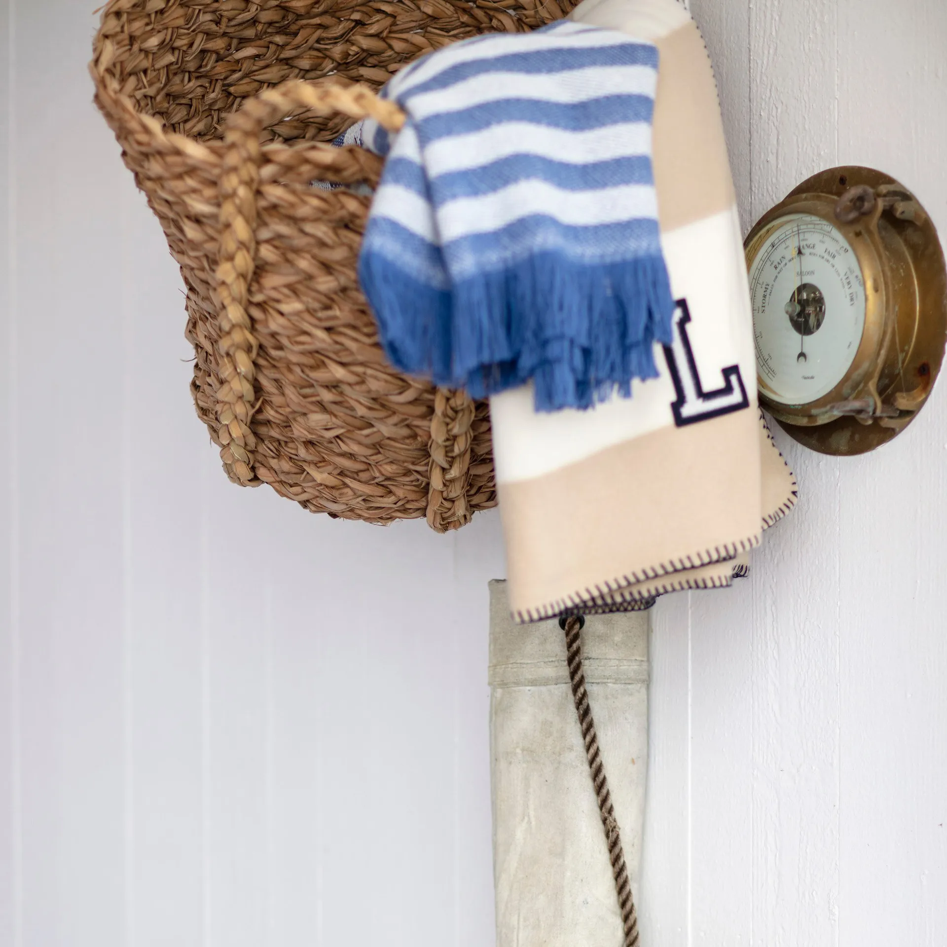 ストライプ リサイクルコットンスロー 130x170 cm, Blue-white Lexington | レキシントン