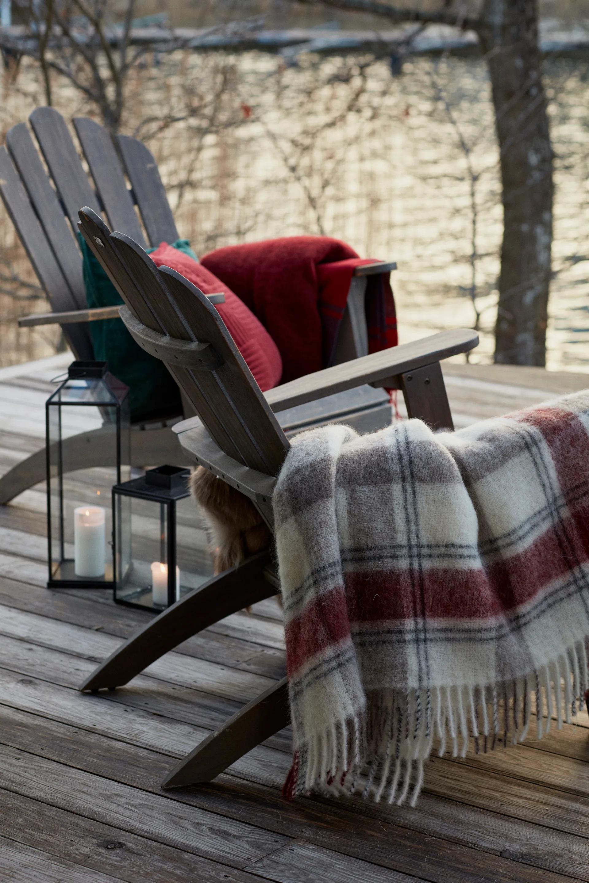 チェック モヘア ミックスブランケット 130x170 cm, Red-beige-white Lexington | レキシントン