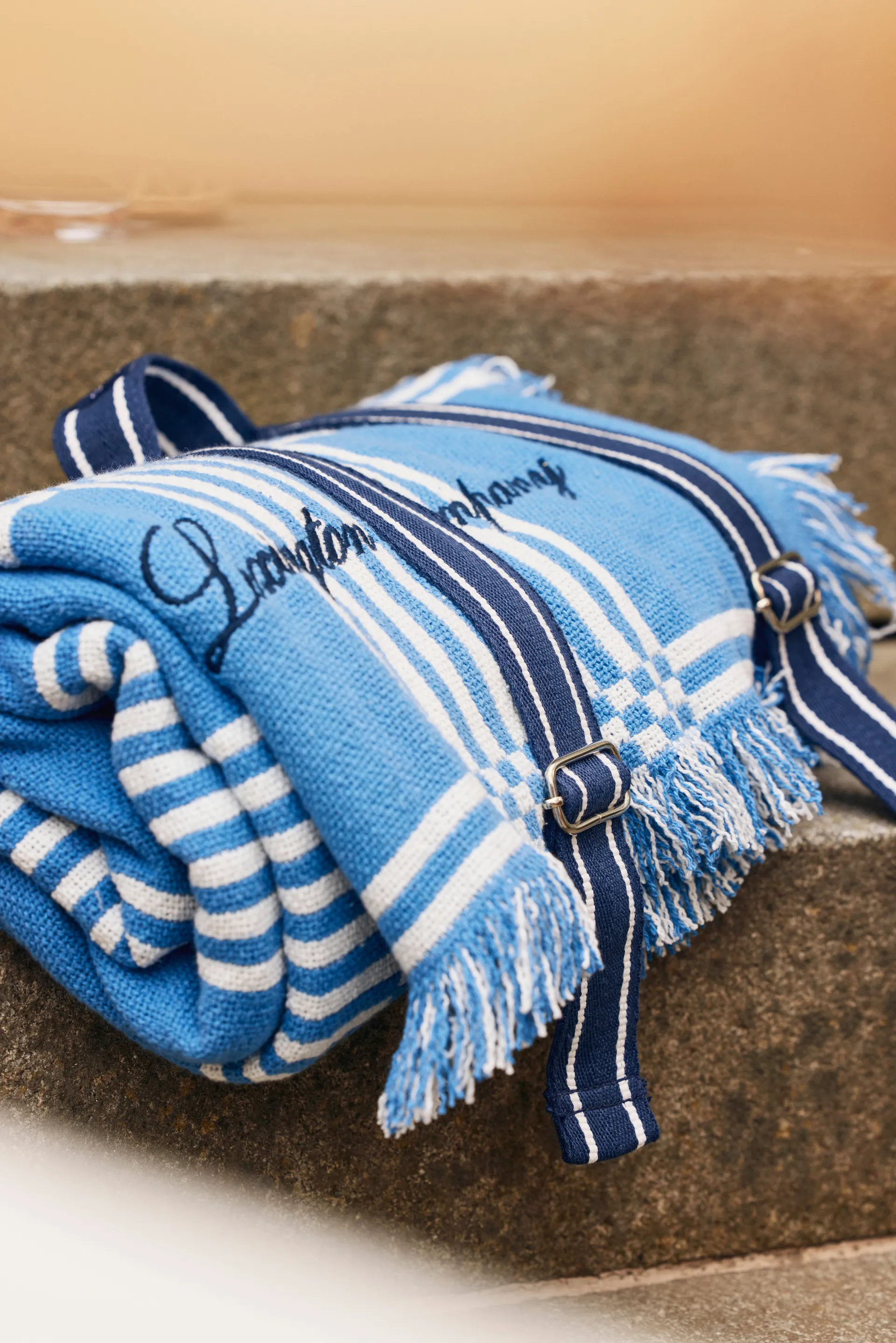 チェック リサイクルコットン ピクニックブランケット 150x150 cm, Blue Lexington | レキシントン