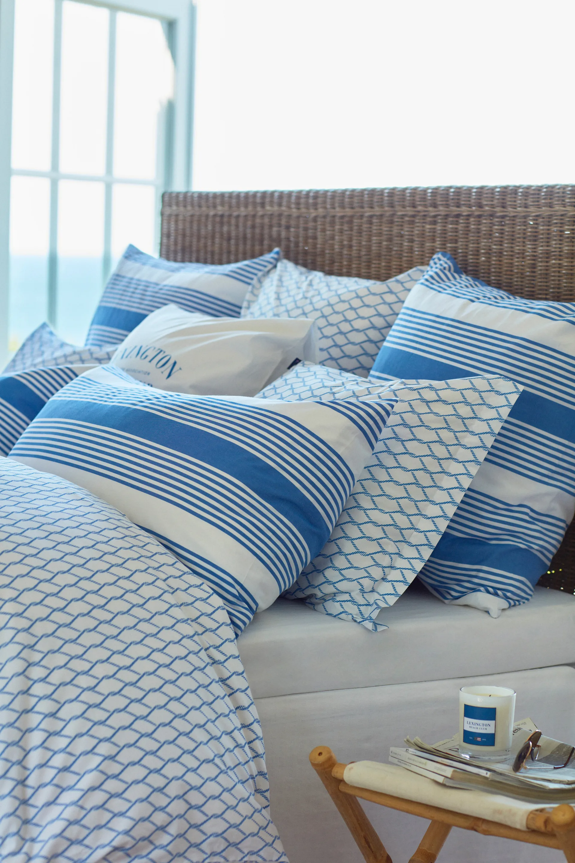 ストライプ コットンサテン ベッドセット 150x210 cm, Blue-white Lexington | レキシントン