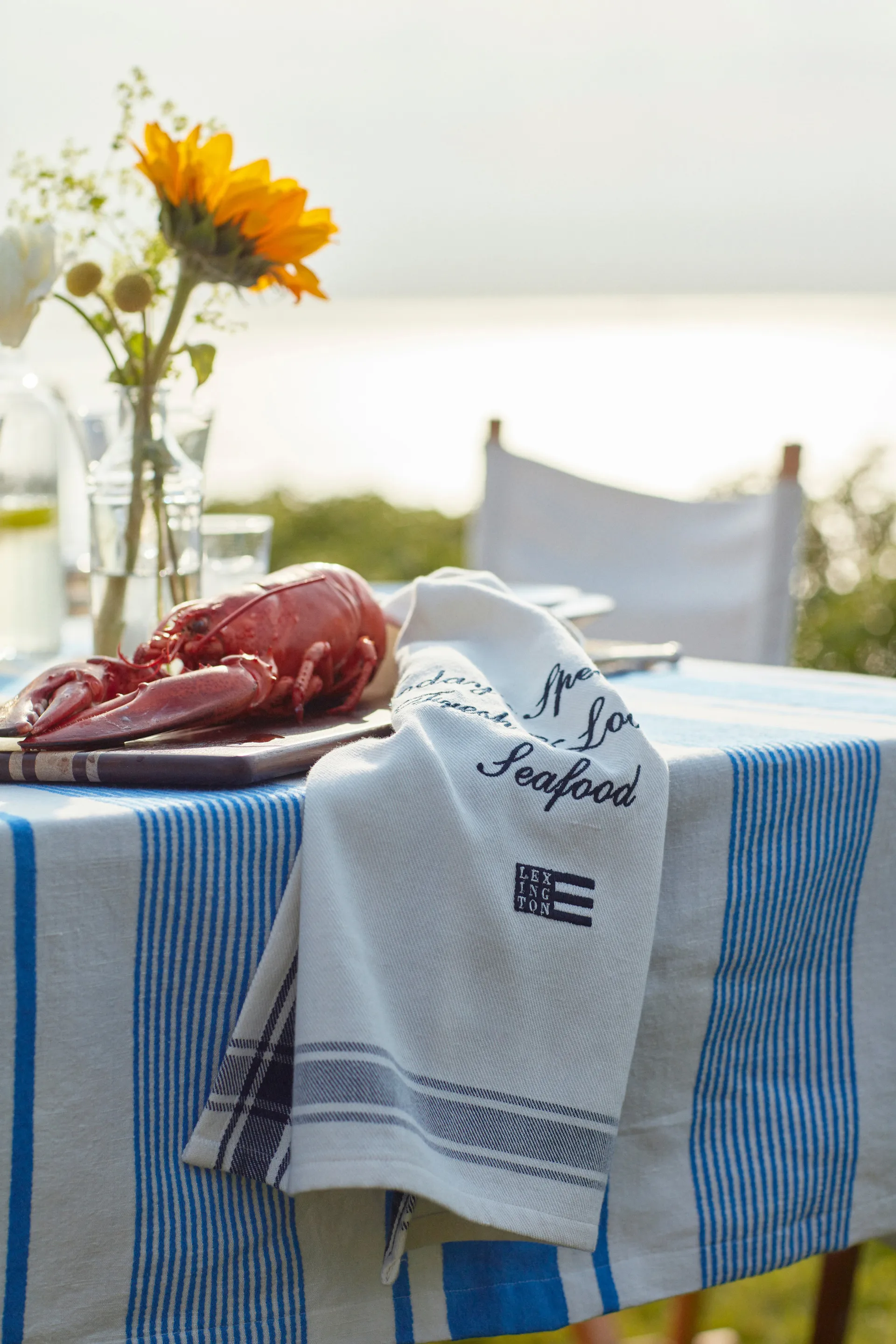 ストライプ リネンコットンテーブルクロス 150x250 cm, Blue-white Lexington | レキシントン