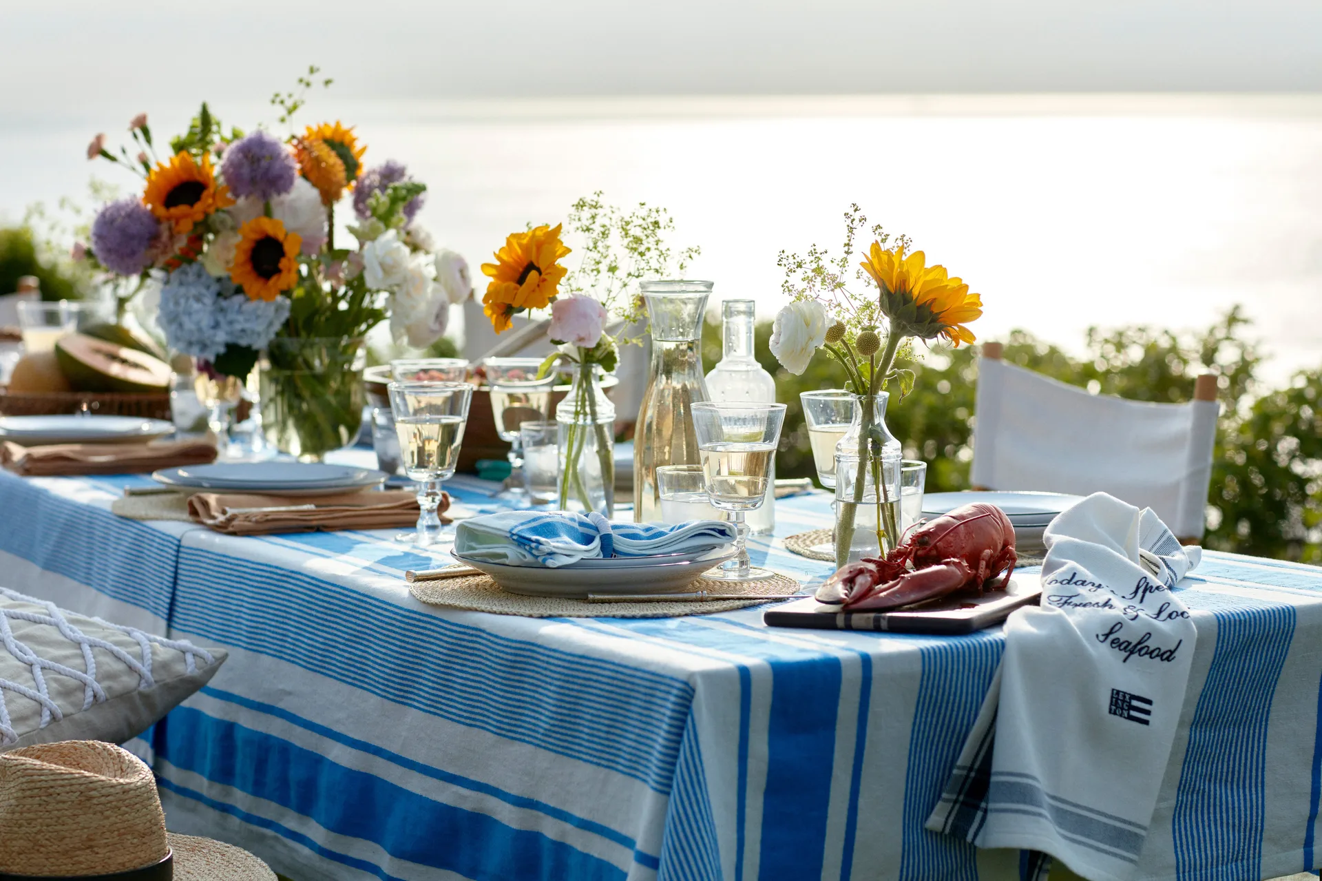 ストライプ リネンコットンテーブルクロス 150x250 cm, Blue-white Lexington | レキシントン