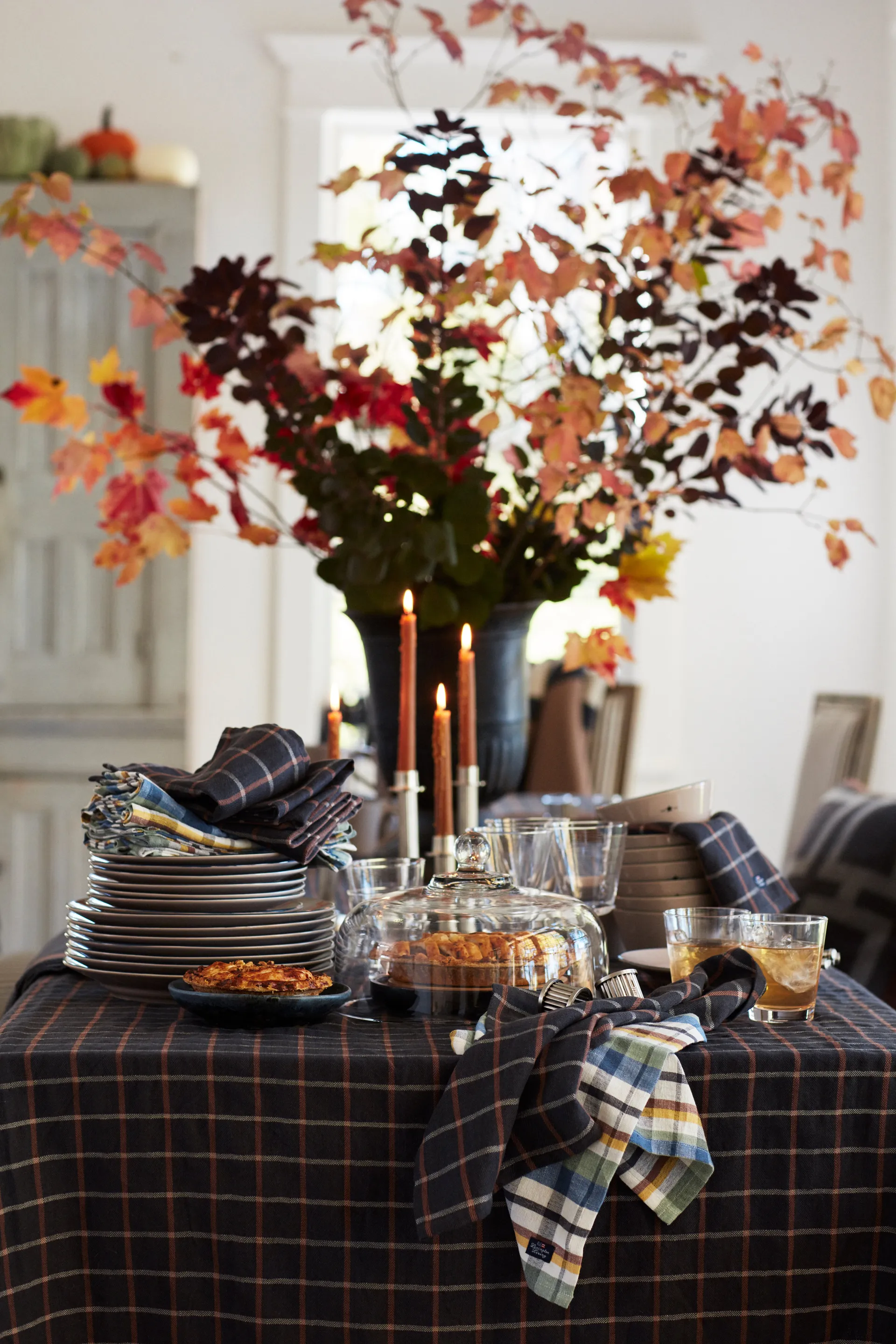 チェック コットン リネン テーブルクロス 150x250 cm, Dark grey-beige Lexington | レキシントン