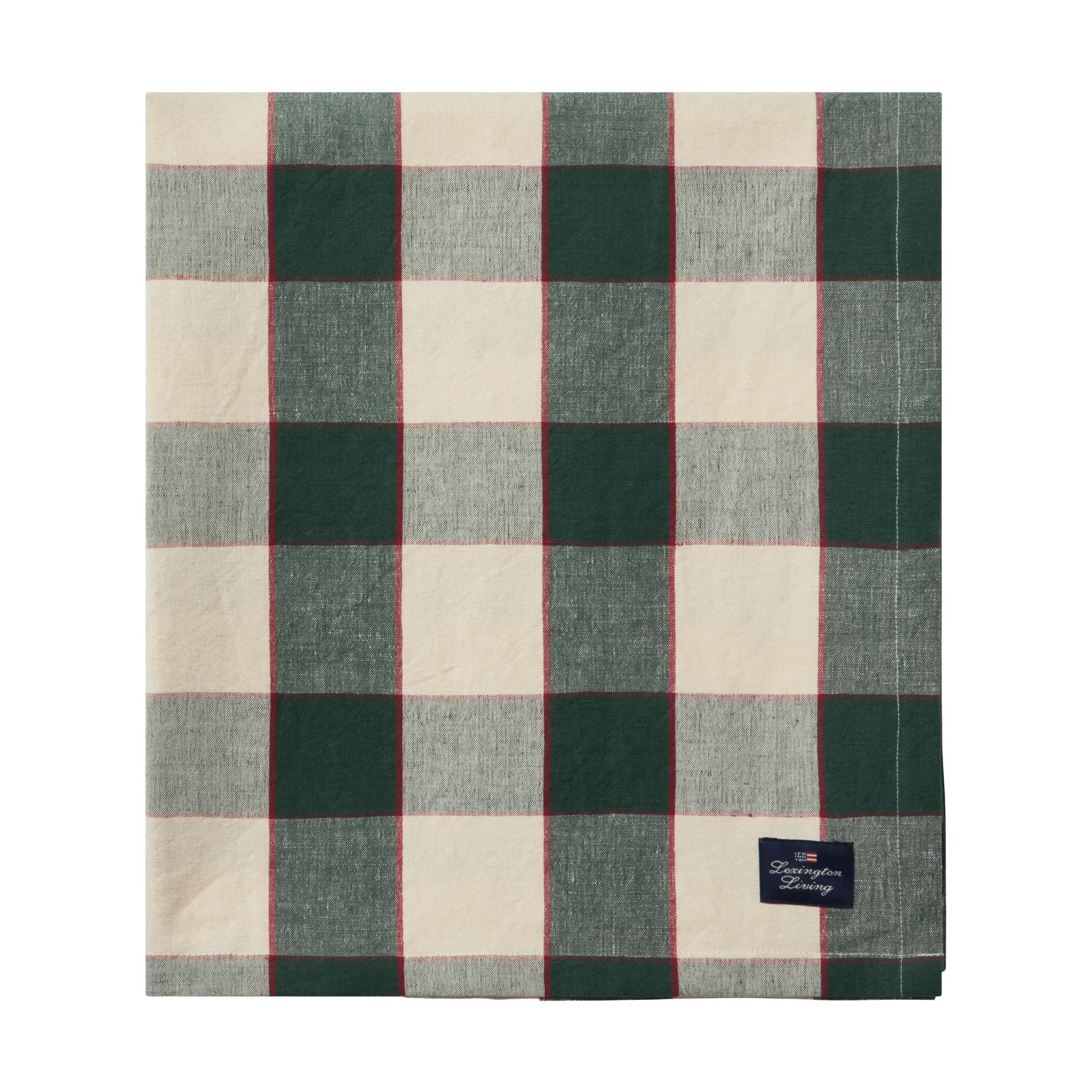 チェック コットン リネン テーブルクロス 150x350 cm, Green-light beige-red Lexington | レキシントン