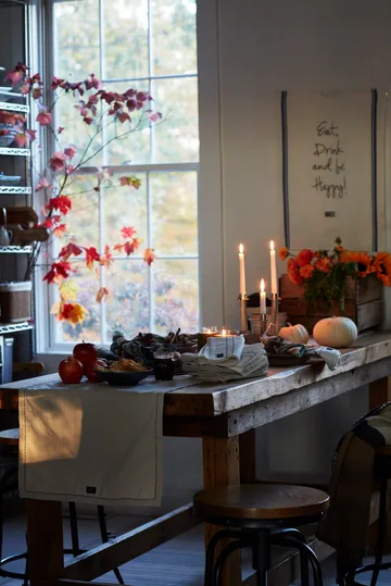 オーガニックコットン オックスフォード テーブルランナー 刺繍 50x250 cm - Beige - Lexington | レキシントン