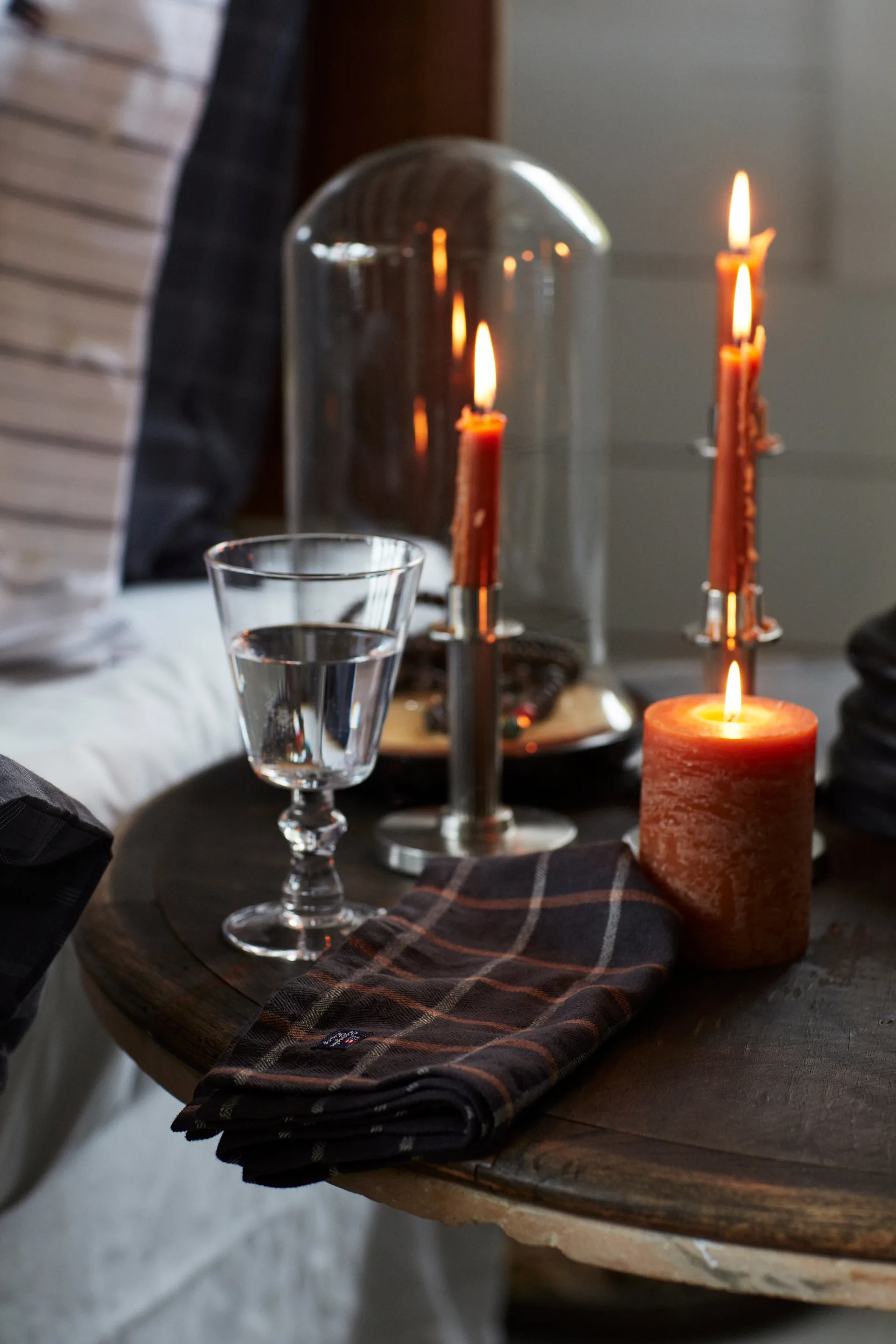 チェック コットン リネン ナプキン 50x50 cm, Dark grey-beige Lexington | レキシントン