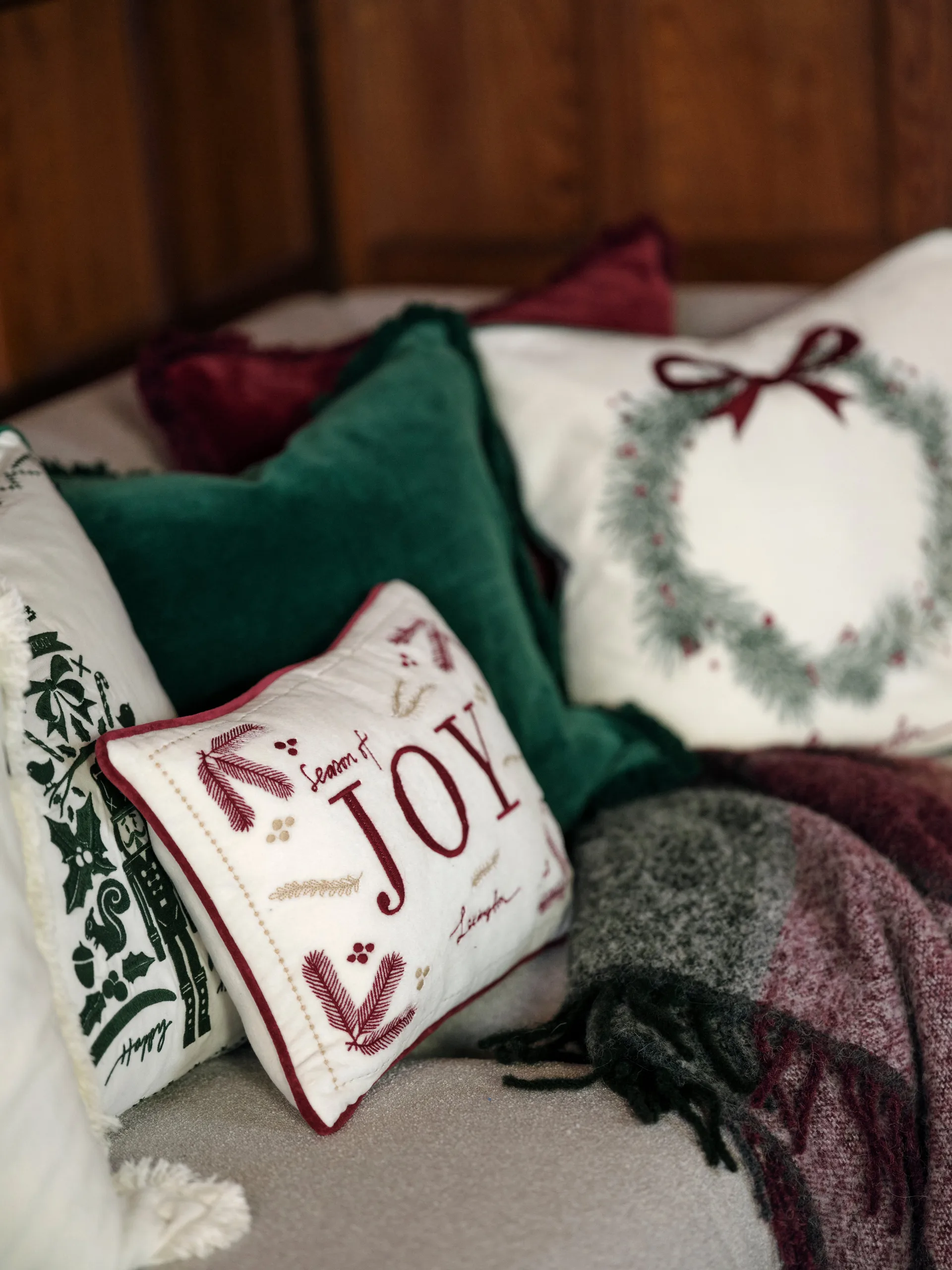 オーガニックコットン ベルベットフリンジ クッションカバー 50x50 cm., Green Lexington | レキシントン