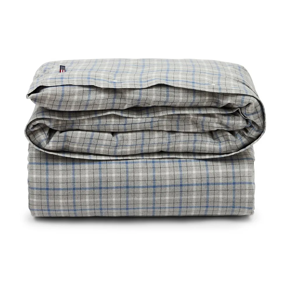 Checked コットン & フランネルデュベカバー 220x220 cm, Gray Melange/Blue/White Lexington | レキシントン