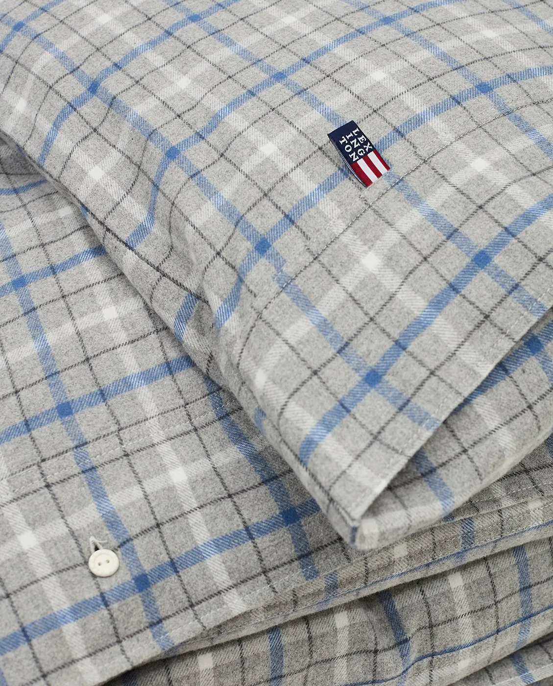 Checked コットン & フランネルデュベカバー 220x220 cm, Gray Melange/Blue/White Lexington | レキシントン