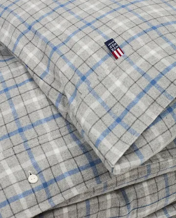Checked コットン & フランネルデュベカバー 220x220 cm - Gray Melange/Blue/White - Lexington | レキシントン