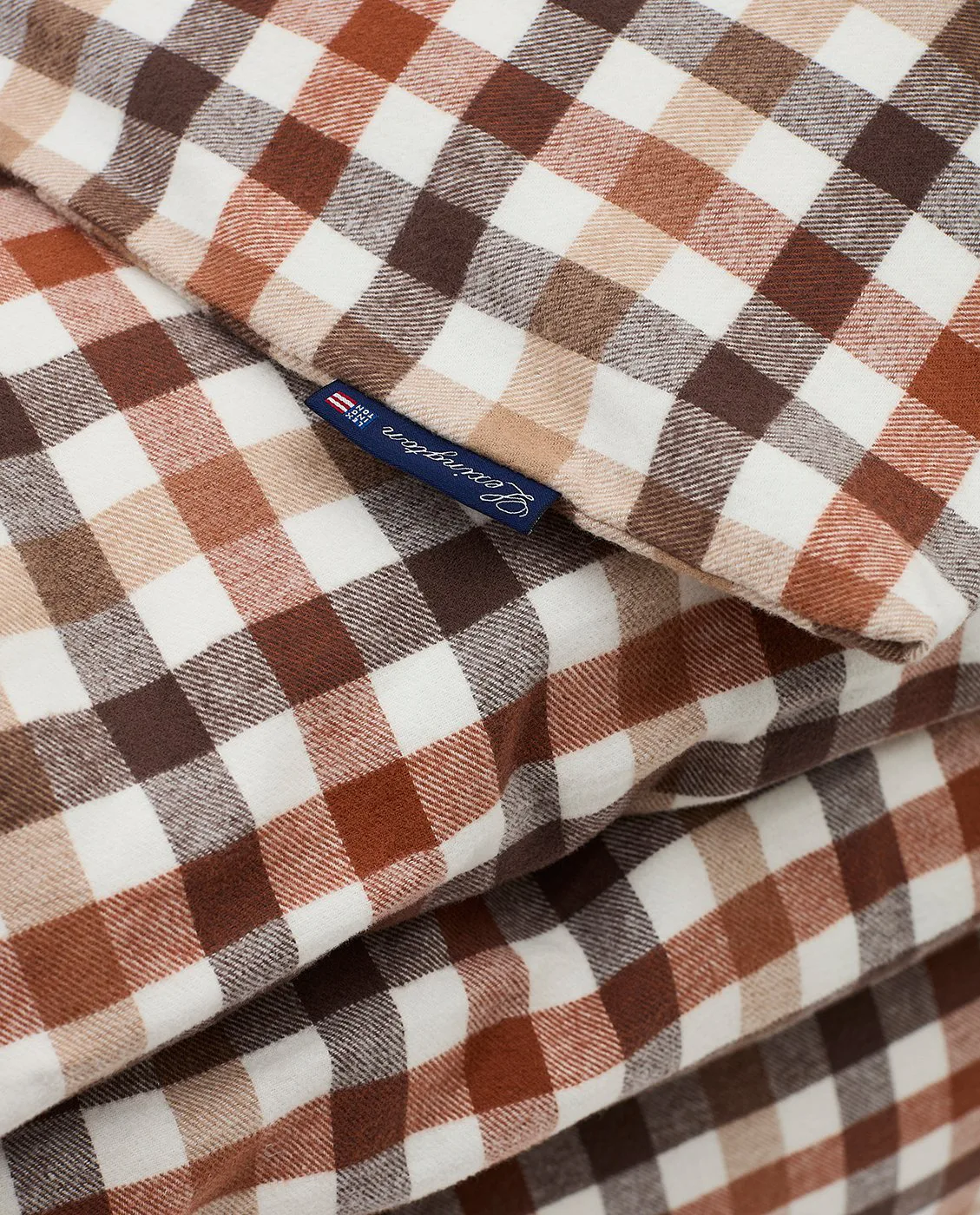 Checked コットン & フランネルデュベカバー 220x220 cm, Rustic Brown/Off White Lexington | レキシントン