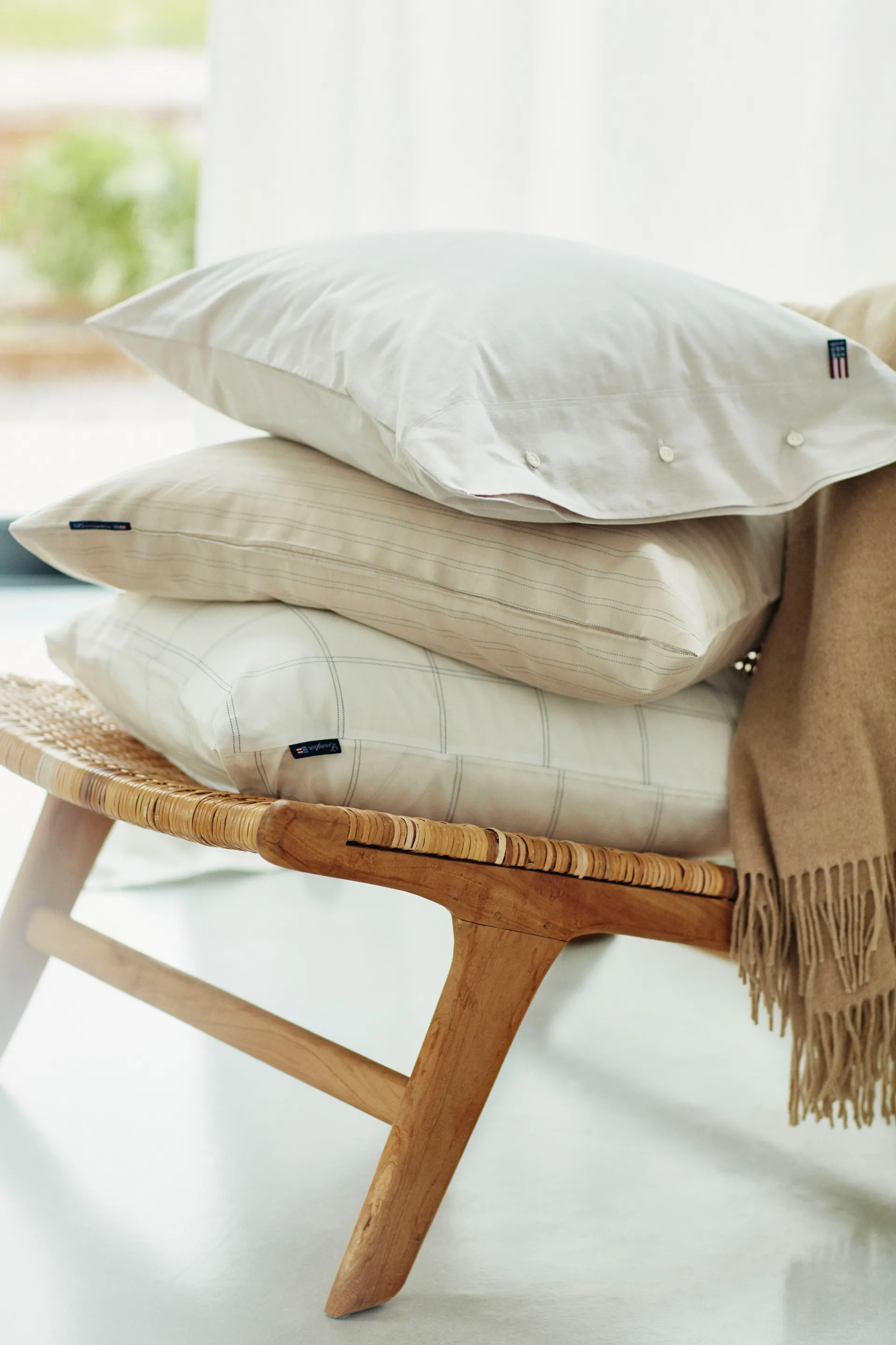 Checked ピローケース bomwool-lyocell 50x60 cm, Off white-dark blue Lexington | レキシントン