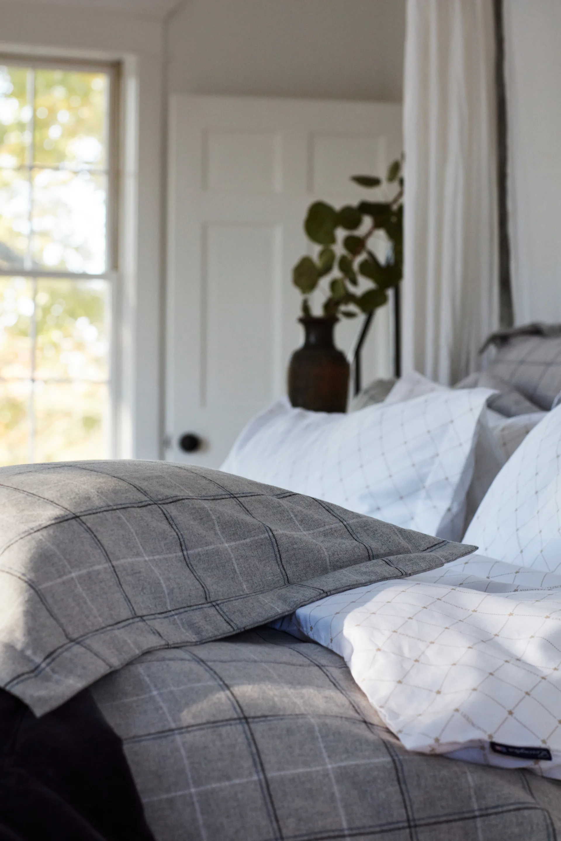 Checked Cotton フランネル ピローケース 50x60 cm, Light grey-dove Lexington | レキシントン