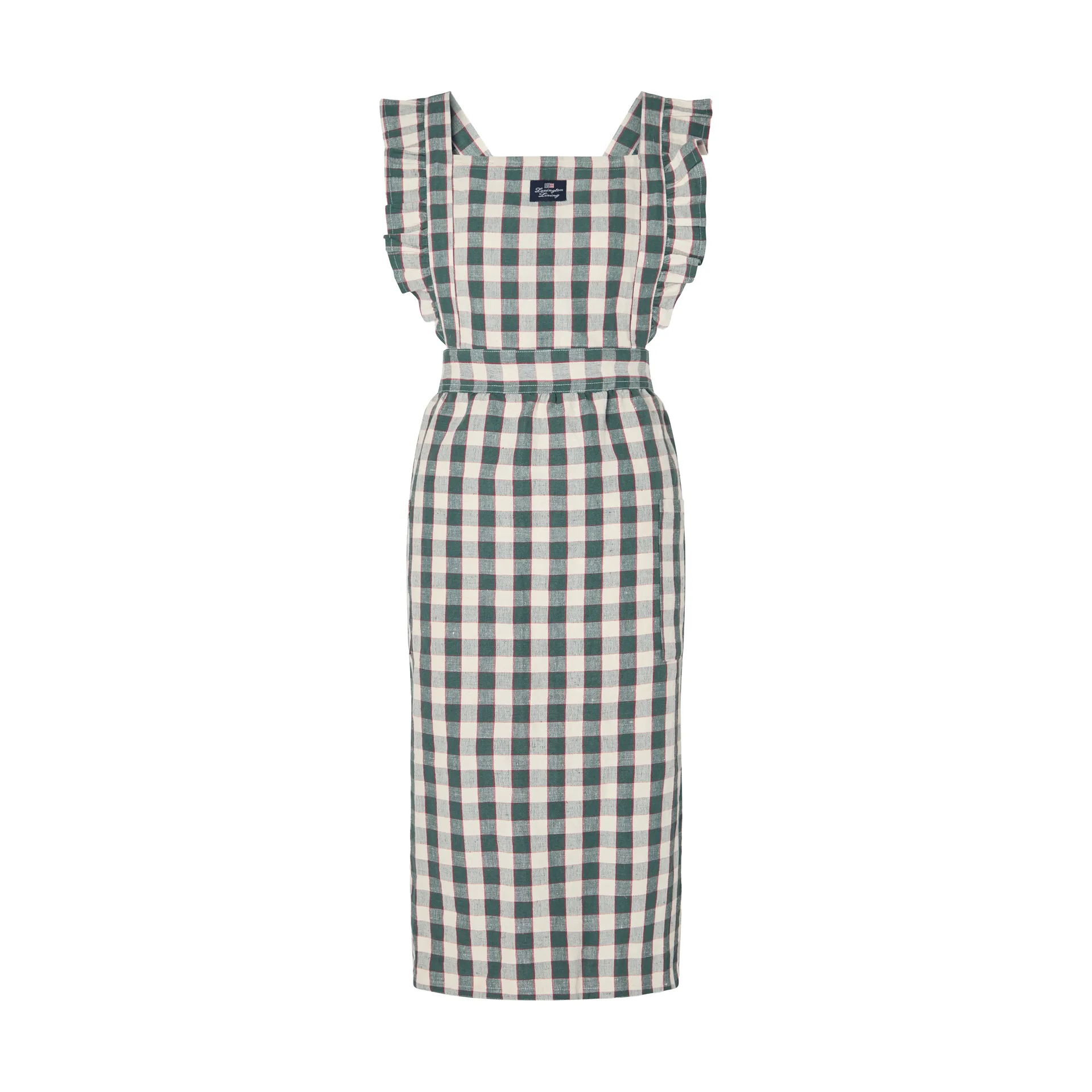 Checked cotton linen apron, Green-Light beige-red Lexington | レキシントン