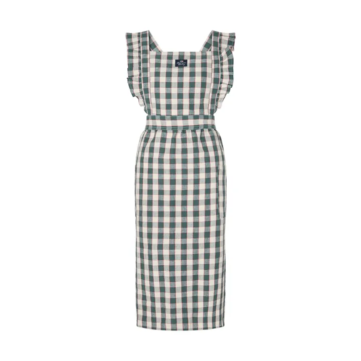 Checked cotton linen apron - Green-Light beige-red - Lexington | レキシントン