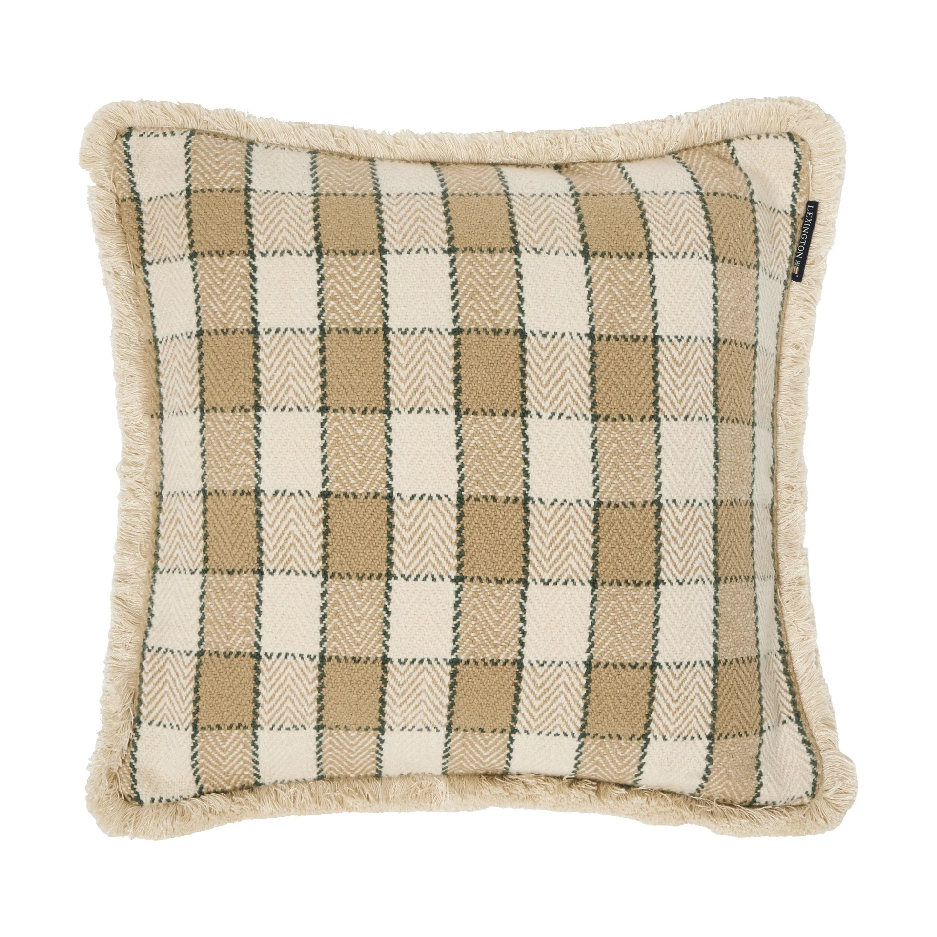 Checked organic cotton fringe クッションカバー, Beige-light beige-green Lexington | レキシントン