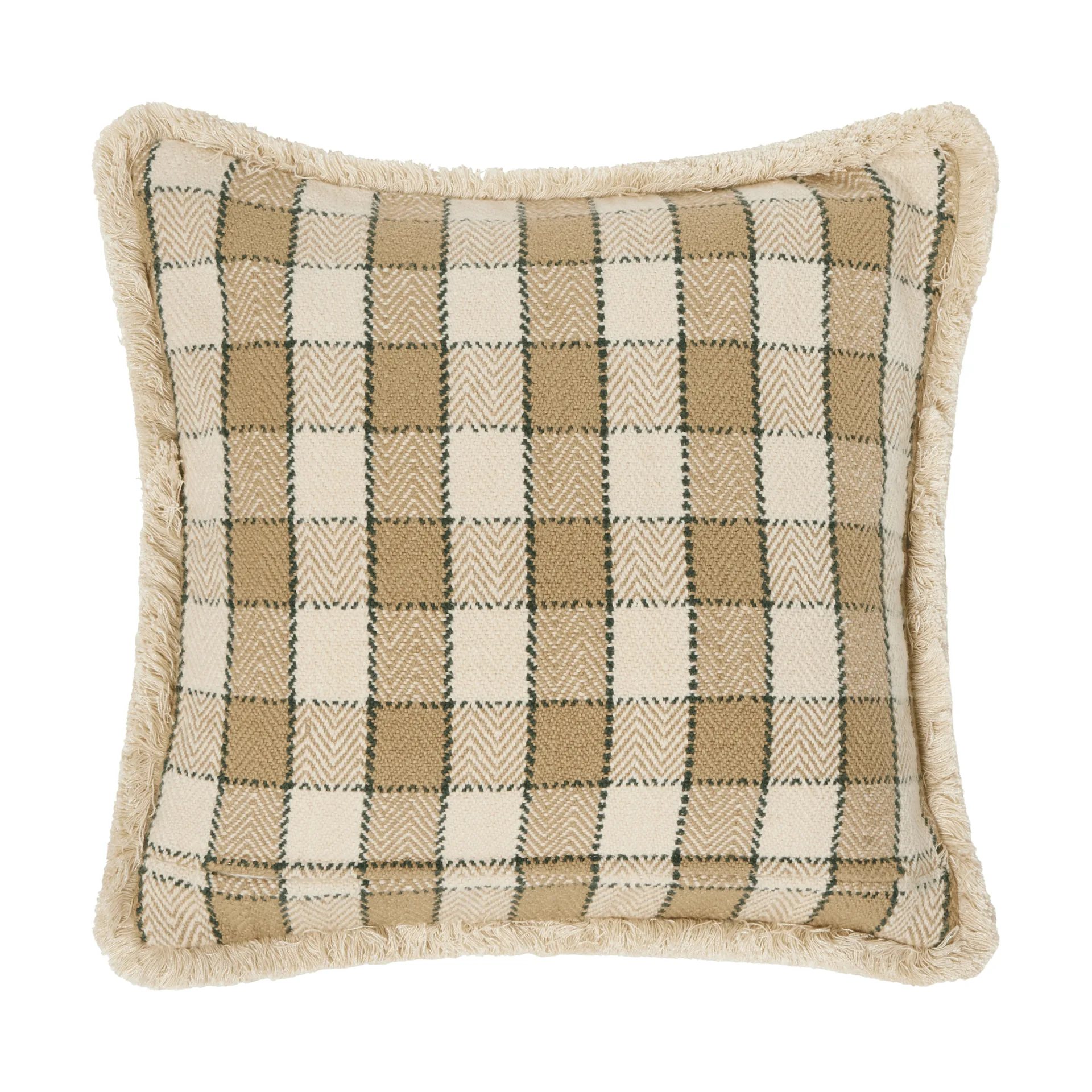 Checked organic cotton fringe クッションカバー, Beige-light beige-green Lexington | レキシントン