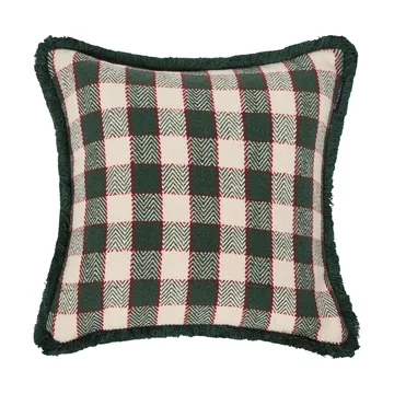 Checked organic cotton fringe クッションカバー - Green-light beige-red - Lexington | レキシントン