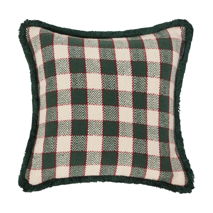 Checked organic cotton fringe クッションカバー - Green-light beige-red - Lexington | レキシントン