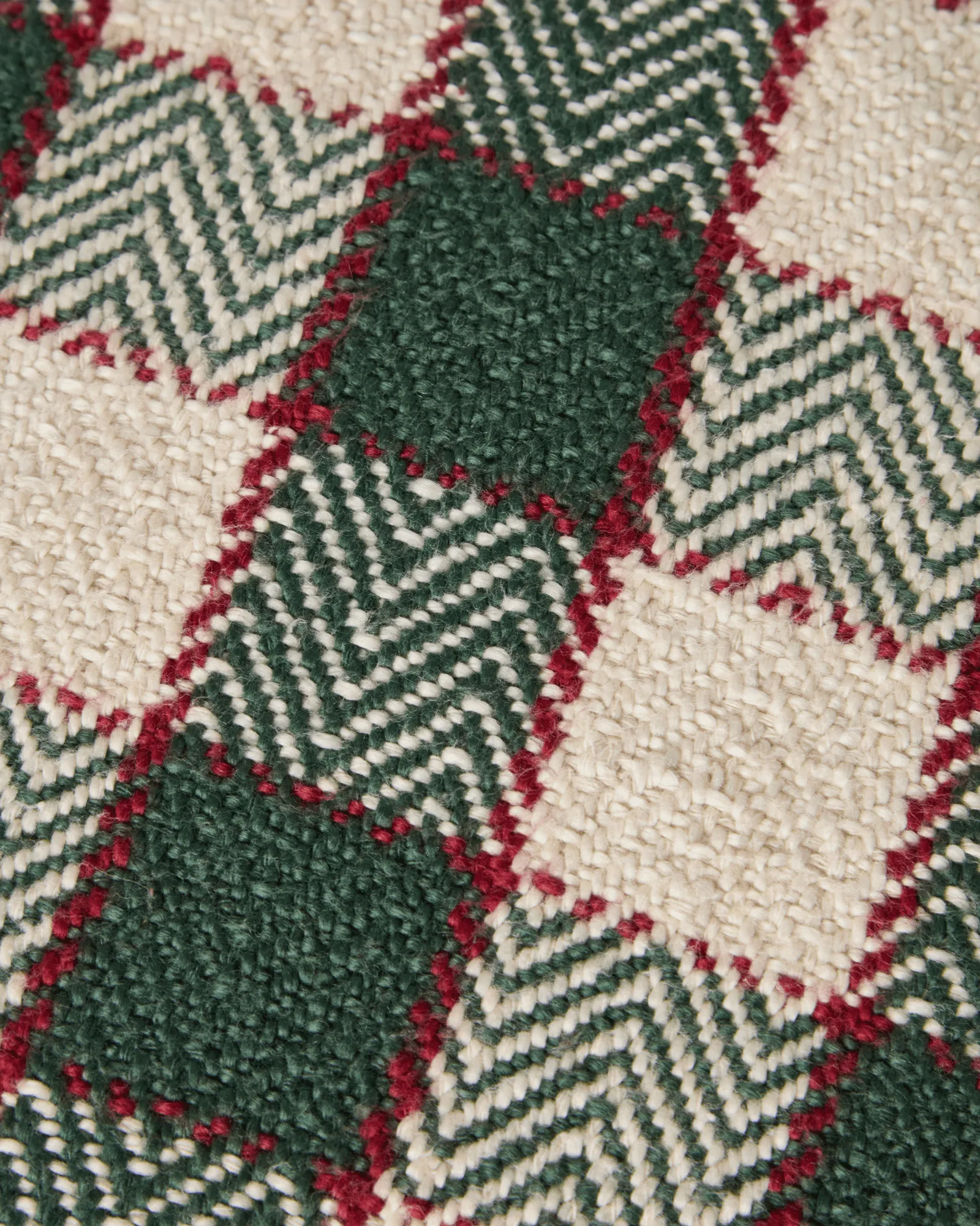 Checked organic cotton fringe クッションカバー, Green-light beige-red Lexington | レキシントン