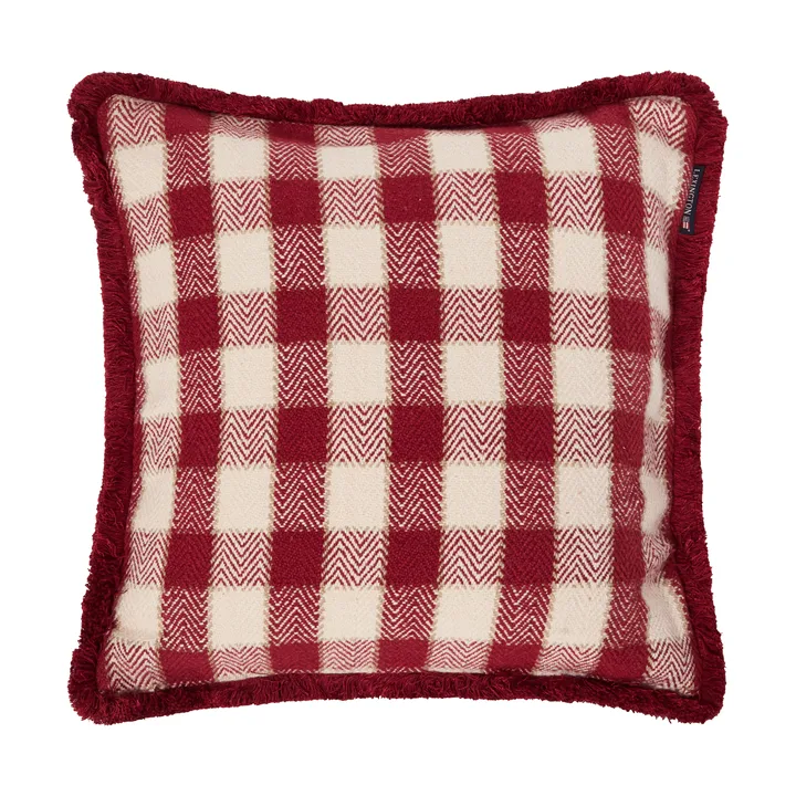 Checked organic cotton fringe クッションカバー - Red-light beige-beige - Lexington | レキシントン