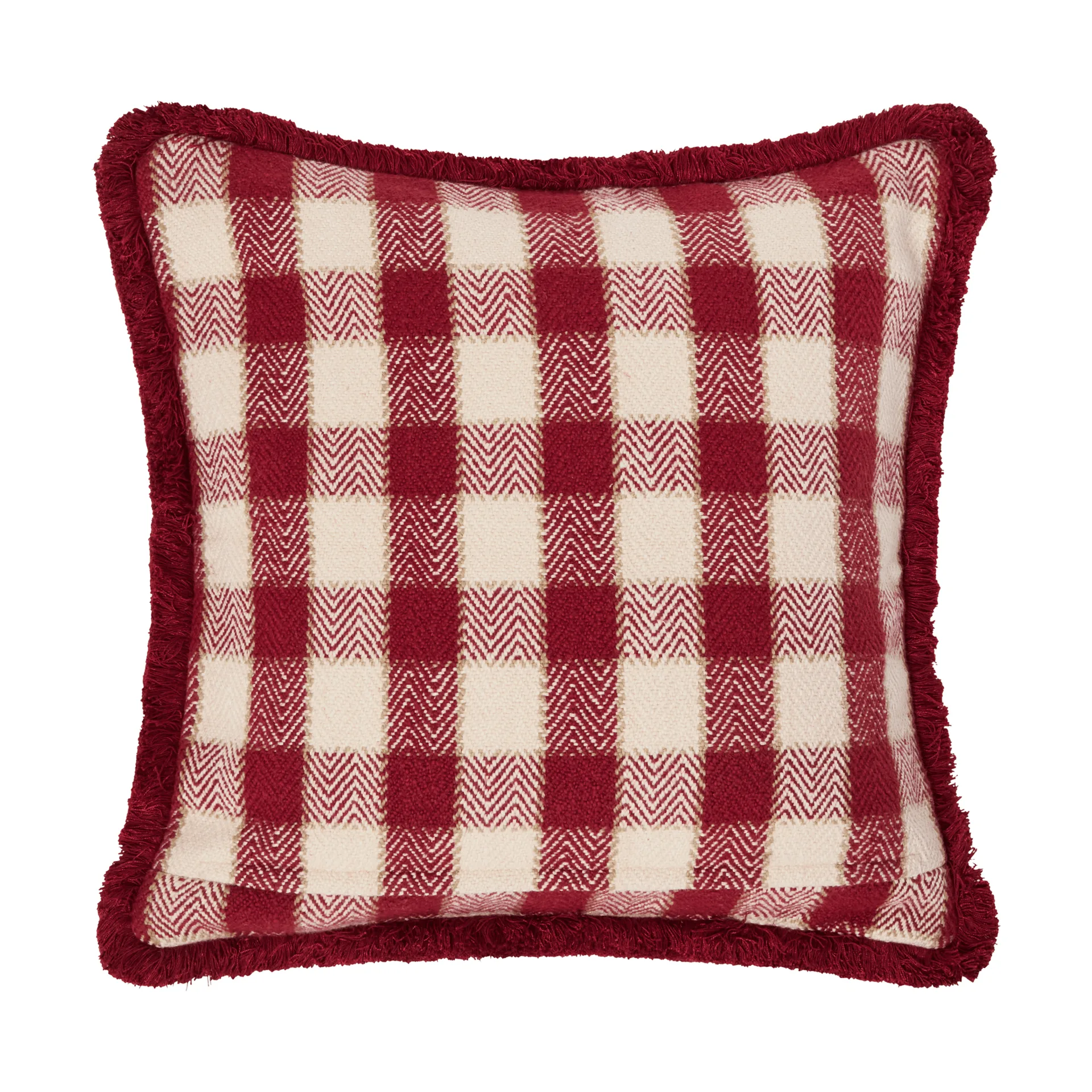 Checked organic cotton fringe クッションカバー, Red-light beige-beige Lexington | レキシントン