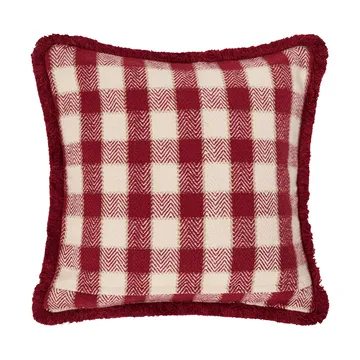 Checked organic cotton fringe クッションカバー - Red-light beige-beige - Lexington | レキシントン