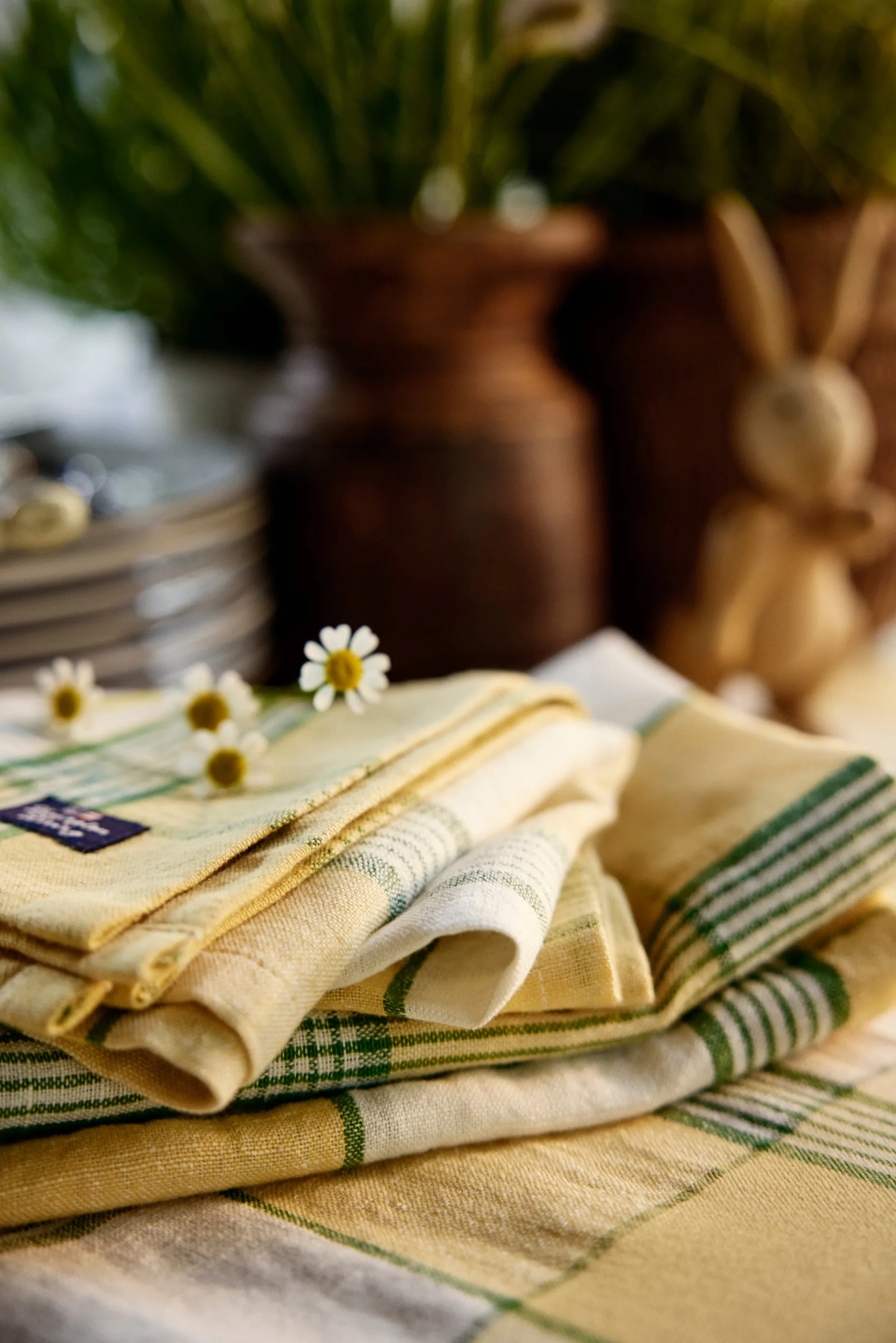 Easter Linen/Cotton テーブルクロス 150x250 cm, Yellow-green Lexington | レキシントン