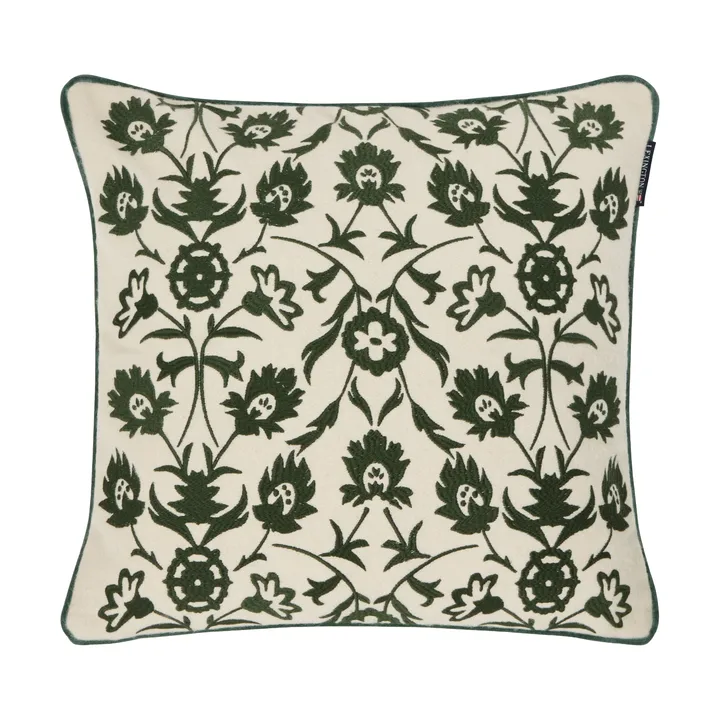 Flower Embroidered Wool Mix クッションカバー 50x50 cm - Light beige-green - Lexington | レキシントン