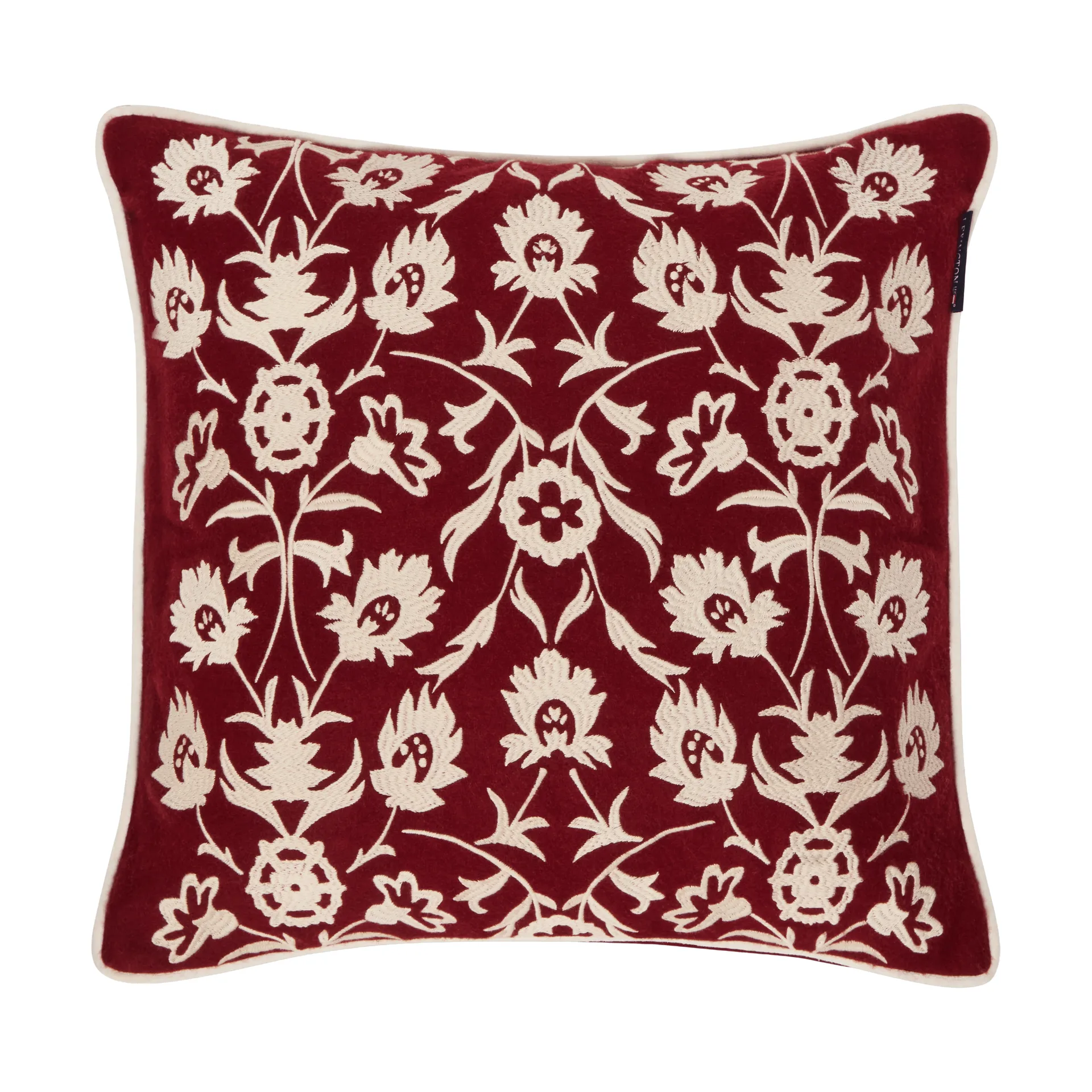 Flower Embroidered Wool Mix クッションカバー 50x50 cm, Red-Light beige Lexington | レキシントン