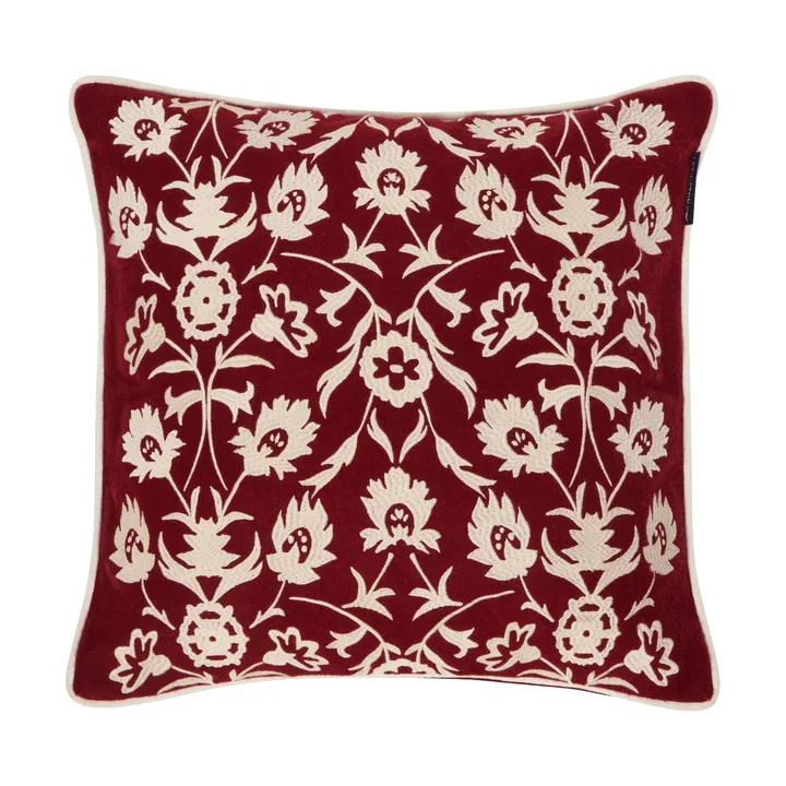Flower Embroidered Wool Mix クッションカバー 50x50 cm - Red-Light beige - Lexington | レキシントン