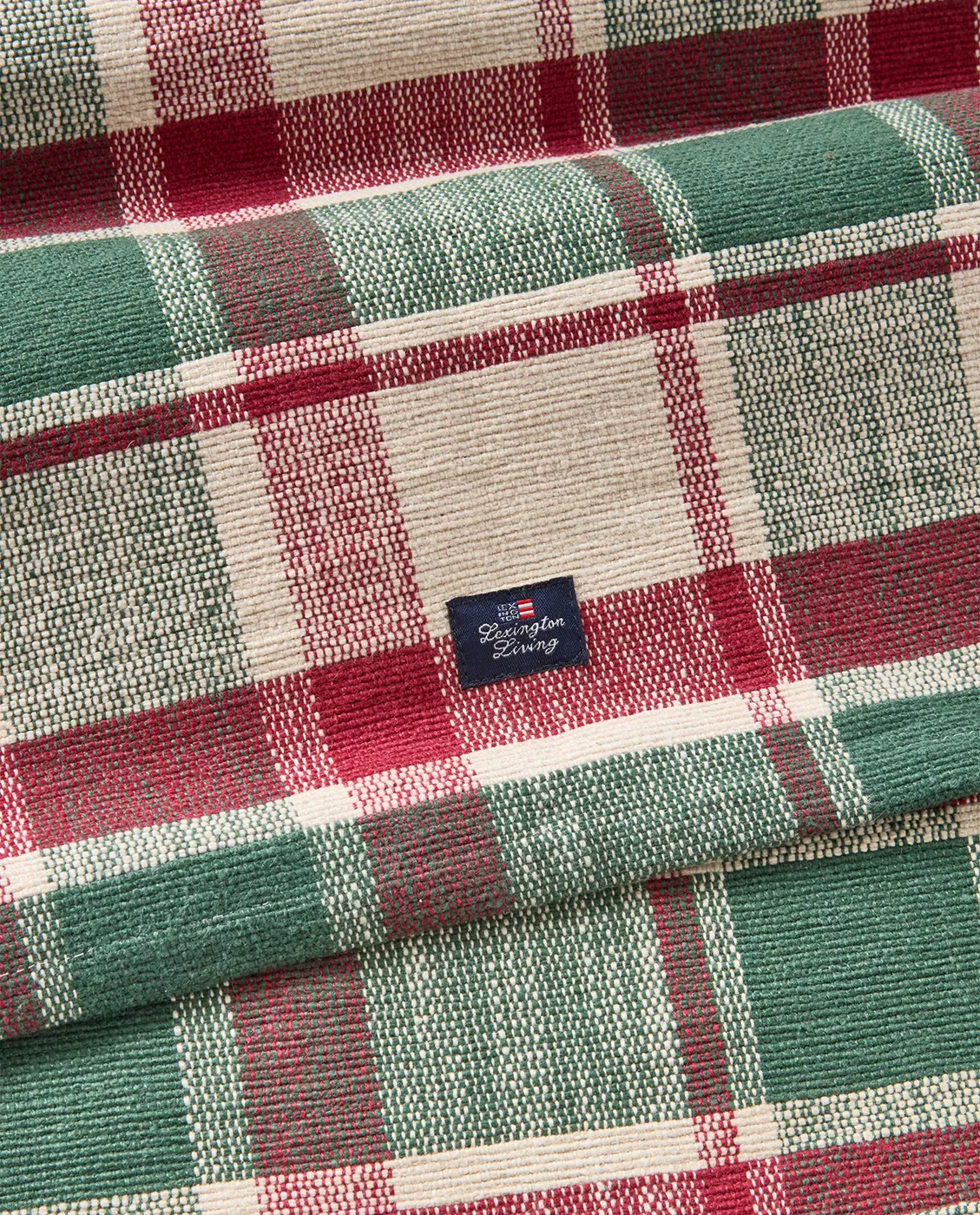 チェック オーガニックコットンランナー, Green-red-beige, 50x150 cm Lexington | レキシントン