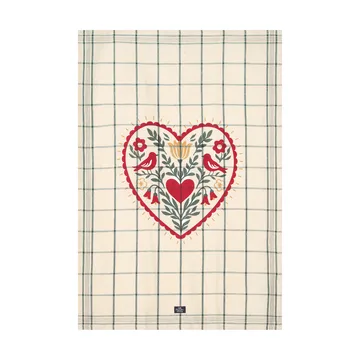 Heart キッチンタオル リネン/コットン - White-green-red, 50x70 cm - Lexington | レキシントン