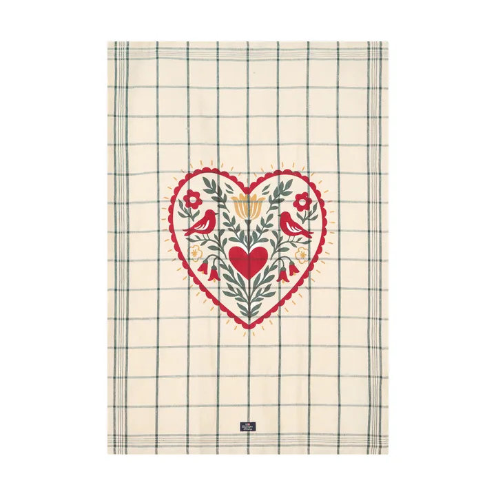 Heart キッチンタオル リネン/コットン - White-green-red, 50x70 cm - Lexington | レキシントン