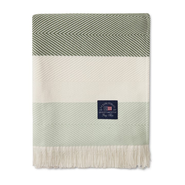 Herringbone Striped リサイクル コットンスロー, White-green Lexington | レキシントン