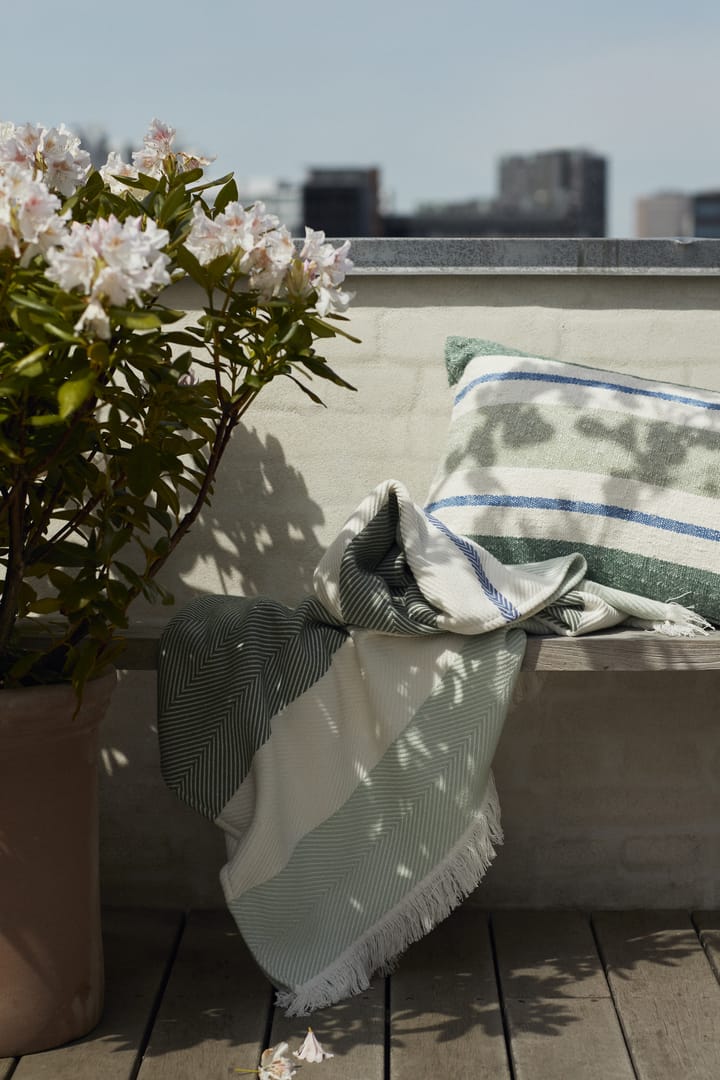 Herringbone Striped リサイクル コットンスロー, White-green Lexington | レキシントン