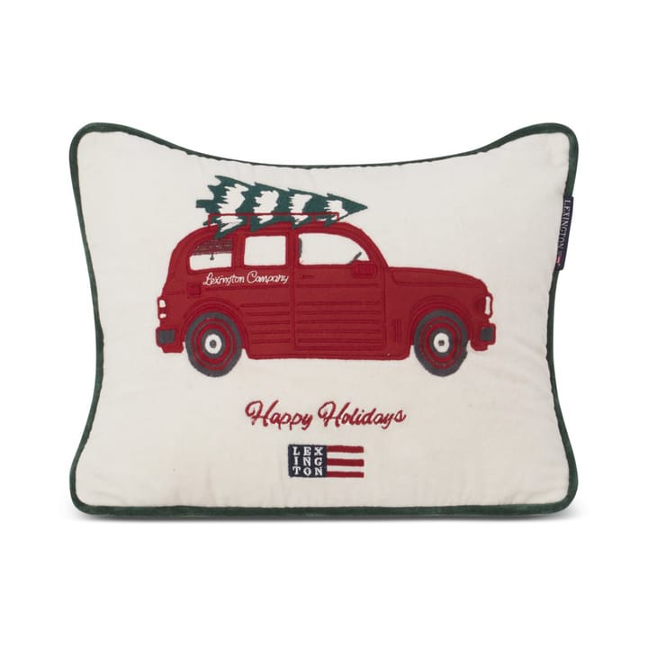 Holiday Car オーガニックコットン ベルベットクッション 30x40 cm, White-red multi Lexington | レキシントン